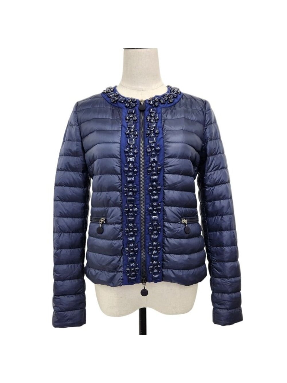 Moncler Cecile Bijou Collarless Down Jacket Navy Autumn Winter 0